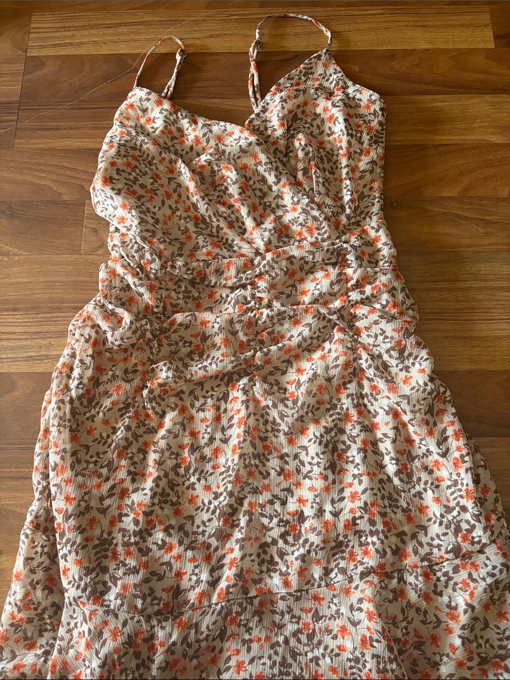 All in Favor Cream Midi Dress with Orange Floral Print